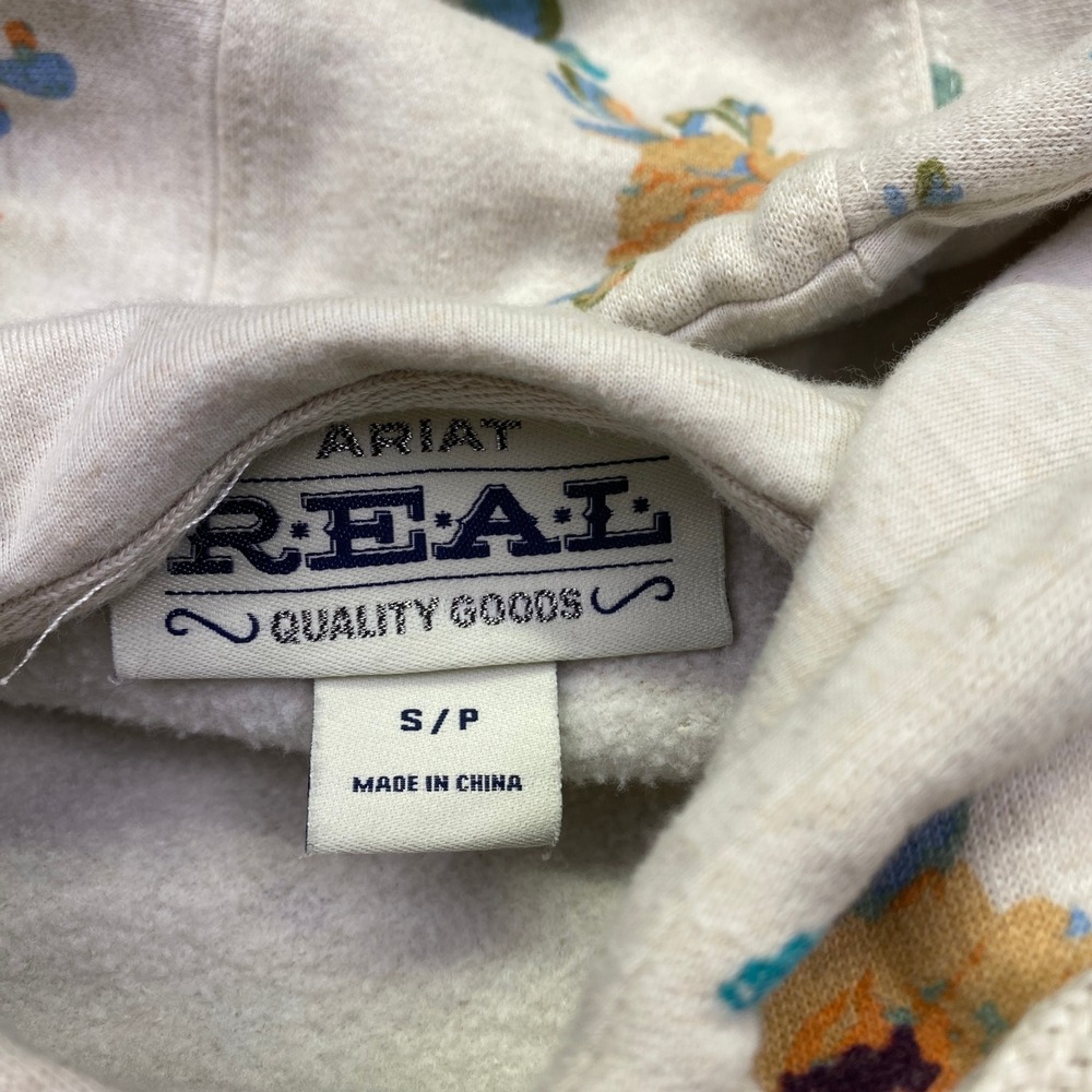 Ariat REAL Womens Cactus Floral Print Hoodie Sweatshirt Cream Small Grunge - Picture 3 of 9
